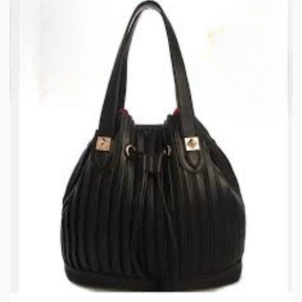 Black tote Faux Leather w Gold Studs & Drawstring Closure